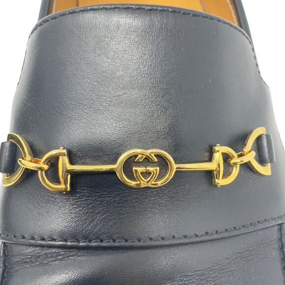 Gucci Jakarta Loafers Interlocking GG Logo Gold Horsebit Black Calfskin Leather - Picture 2 of 10